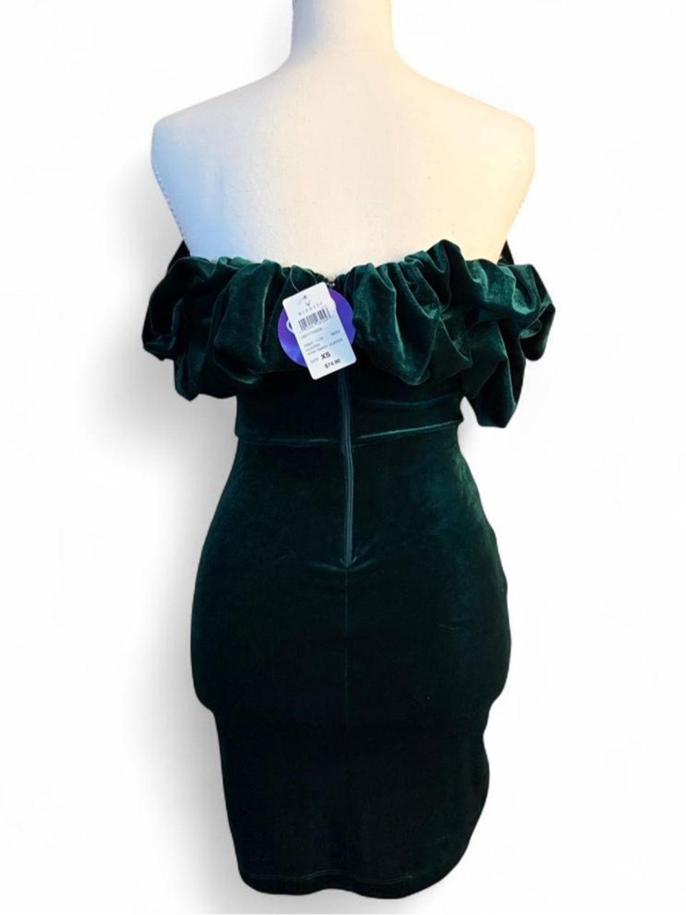 Windsor Emerald Green Velvet Ruffle Off Shoulder Mini Dress XS NWT - Picture 4 of 8